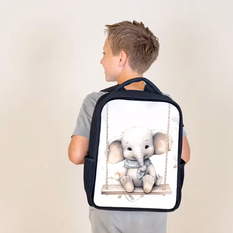Olifant - Dier - Kinderen Rugzak - Zwart middel -sfeer2