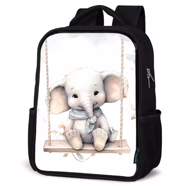 Olifant - Dier - Kinderen Rugzak - Zwart middel -schuin
