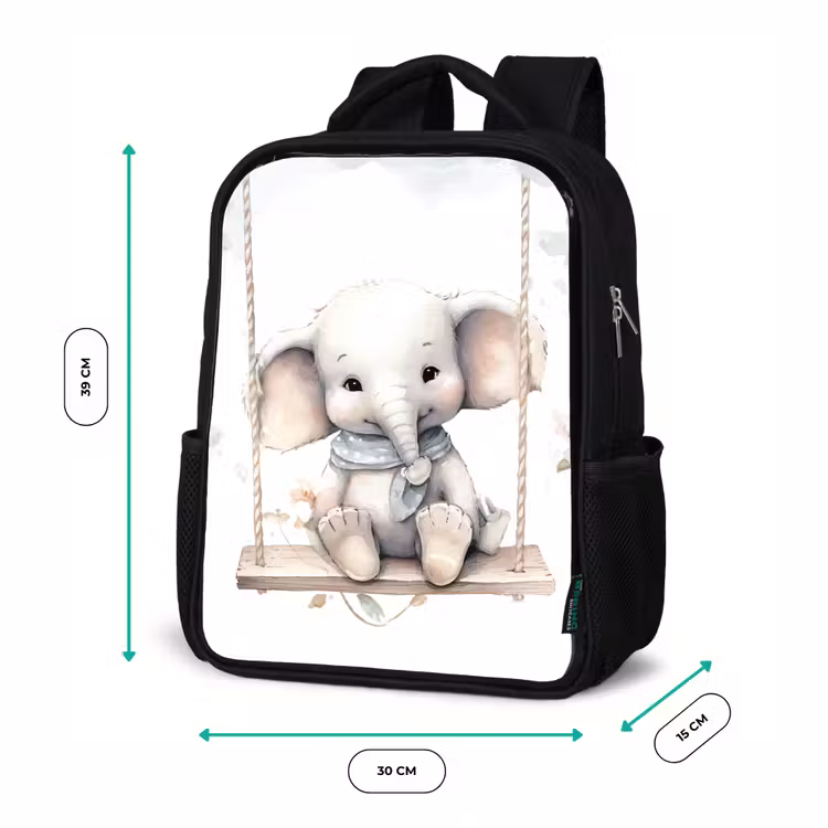 Olifant - Dier - Kinderen Rugzak - Zwart middel -productfoto_formaten