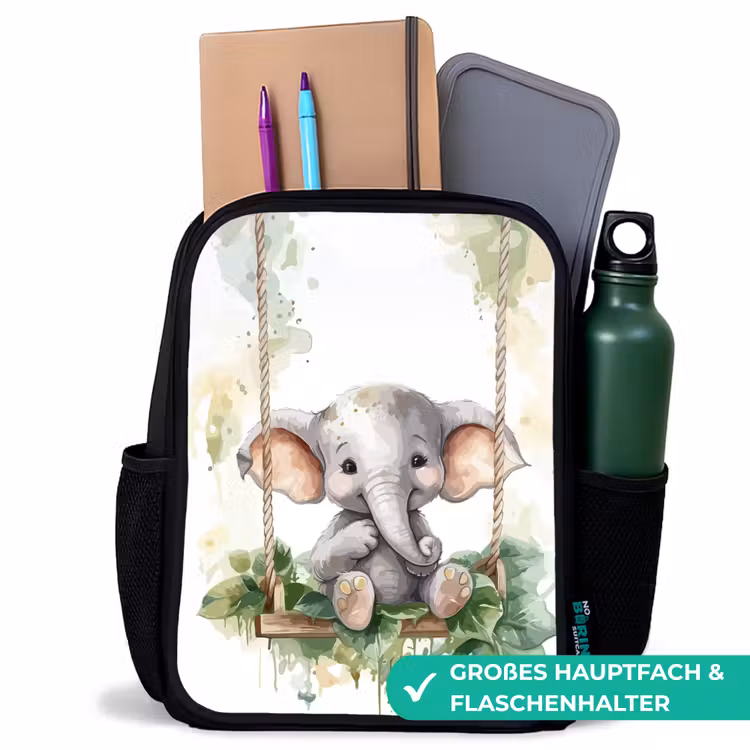 Olifant - Dier - Kinderen - Jungle Rugzak - Zwart middel -inhoud_DE
