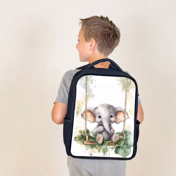Olifant - Dier - Kinderen - Jungle Rugzak - Zwart middel -sfeer2