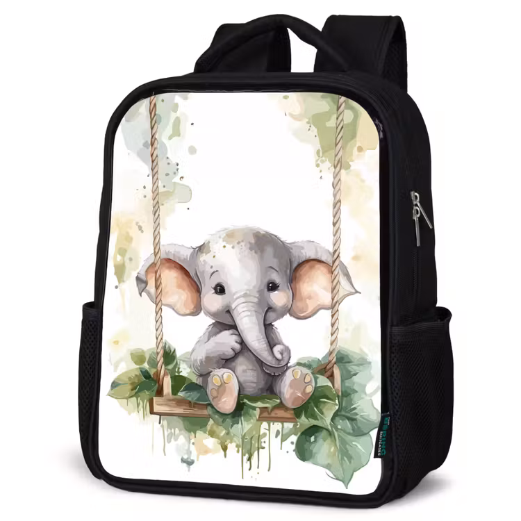 Olifant - Dier - Kinderen - Jungle Rugzak - Zwart middel -schuin