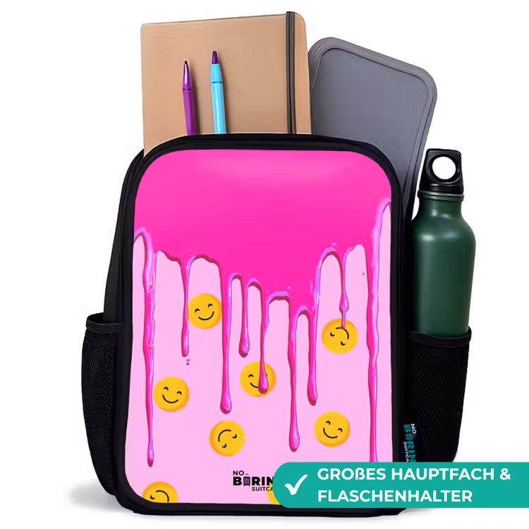 Verf - Smiley - Roze Rugzak - Zwart middel -inhoud_DE