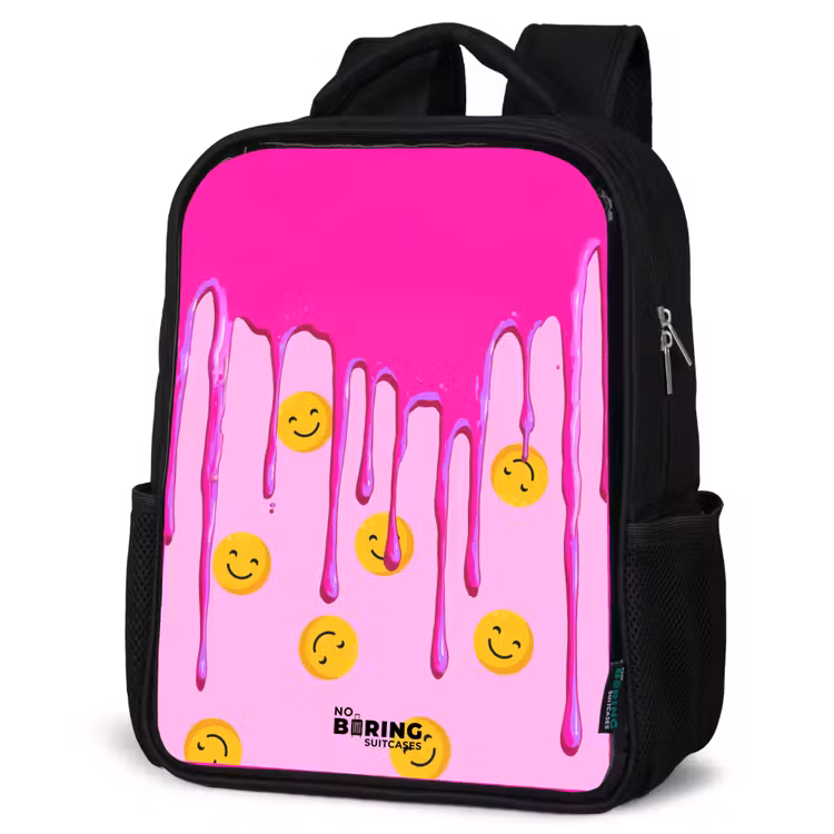 Verf - Smiley - Roze Rugzak - Zwart middel -schuin