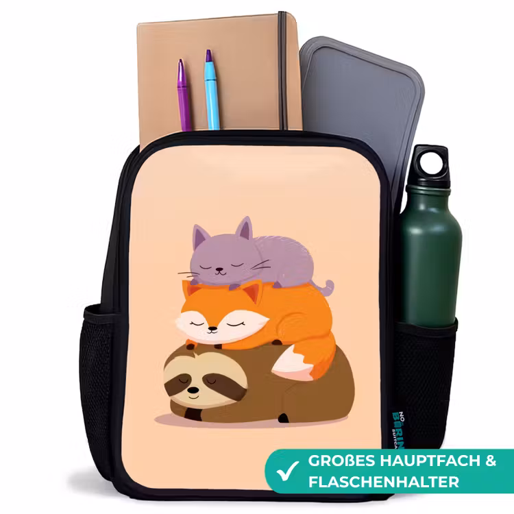 Luiaard - Vos - Kat - Slaperig Rugzak - Zwart middel -inhoud_DE
