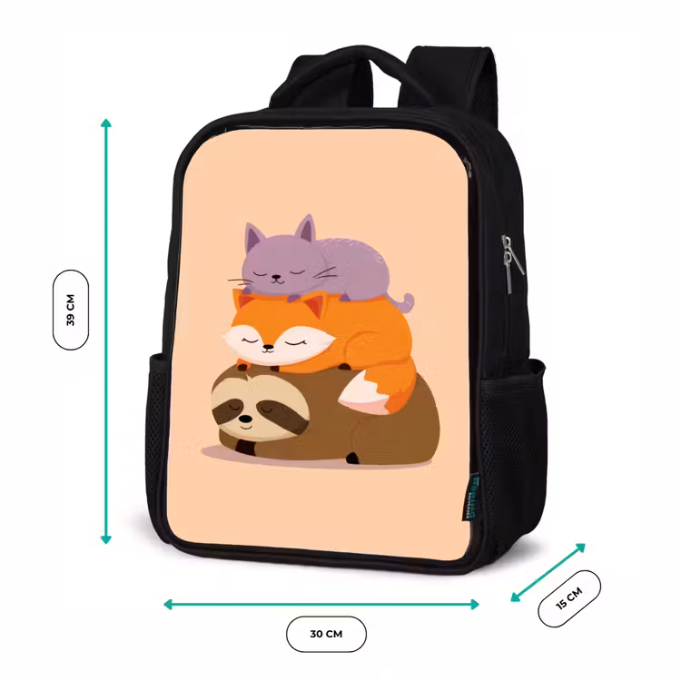 Luiaard - Vos - Kat - Slaperig Rugzak - Zwart middel -productfoto_formaten