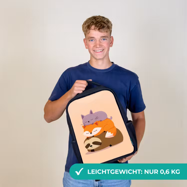 Luiaard - Vos - Kat - Slaperig Rugzak - Zwart middel -sfeer7_DE