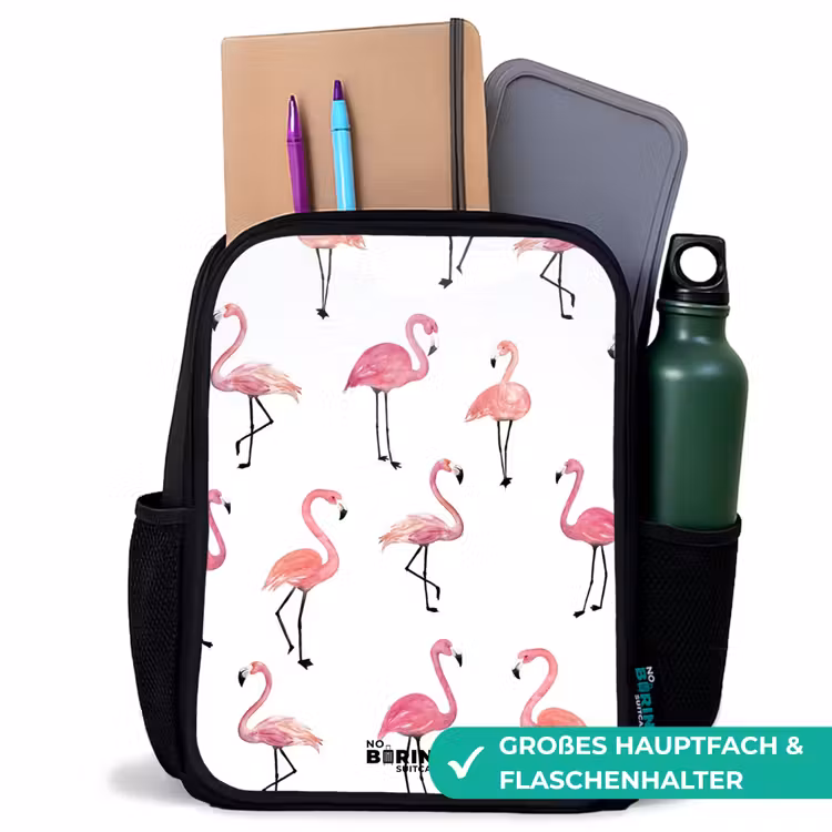 Flamingo feestje Rugzak - Zwart middel -inhoud_DE