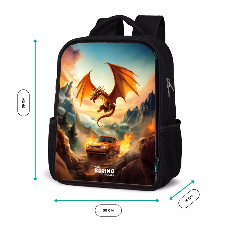 Vliegende draak boven vurige bergweg Rugzak - Zwart middel -productfoto_formaten