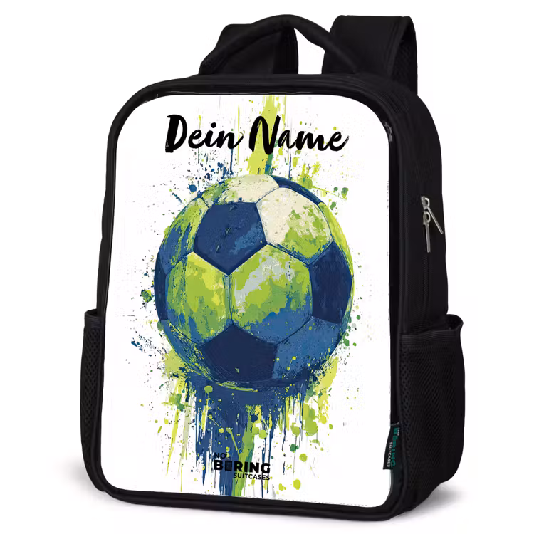 Voetbalvibes - Verf - Groen - Blauw Rugzak - Zwart middel -schuin
