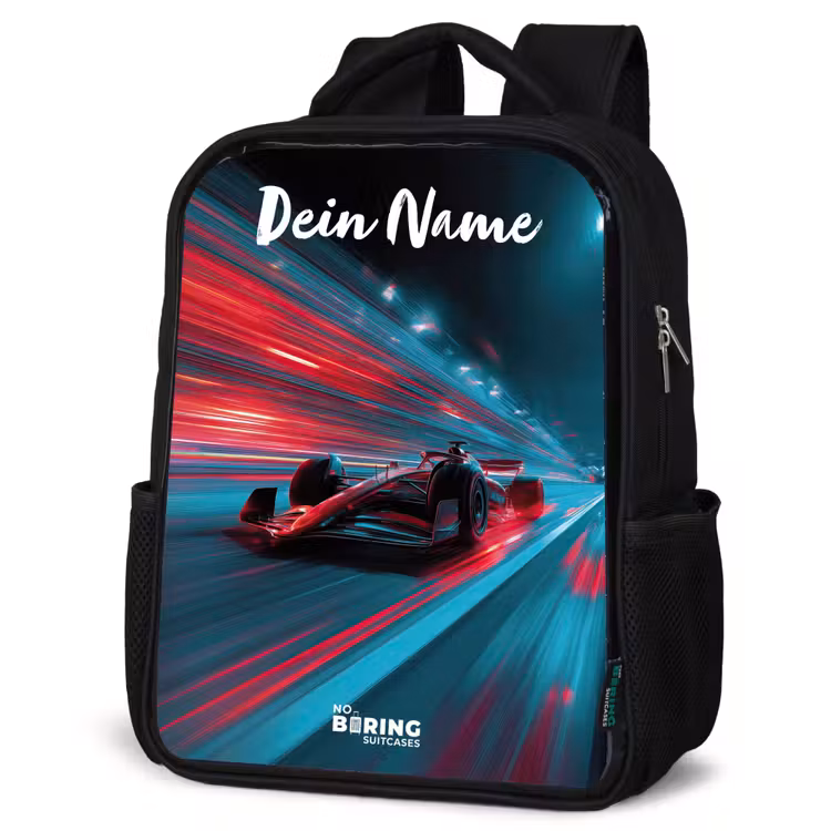 Formule 1 - Raceauto - Rood - Neonverlichting Rugzak - Zwart middel -schuin