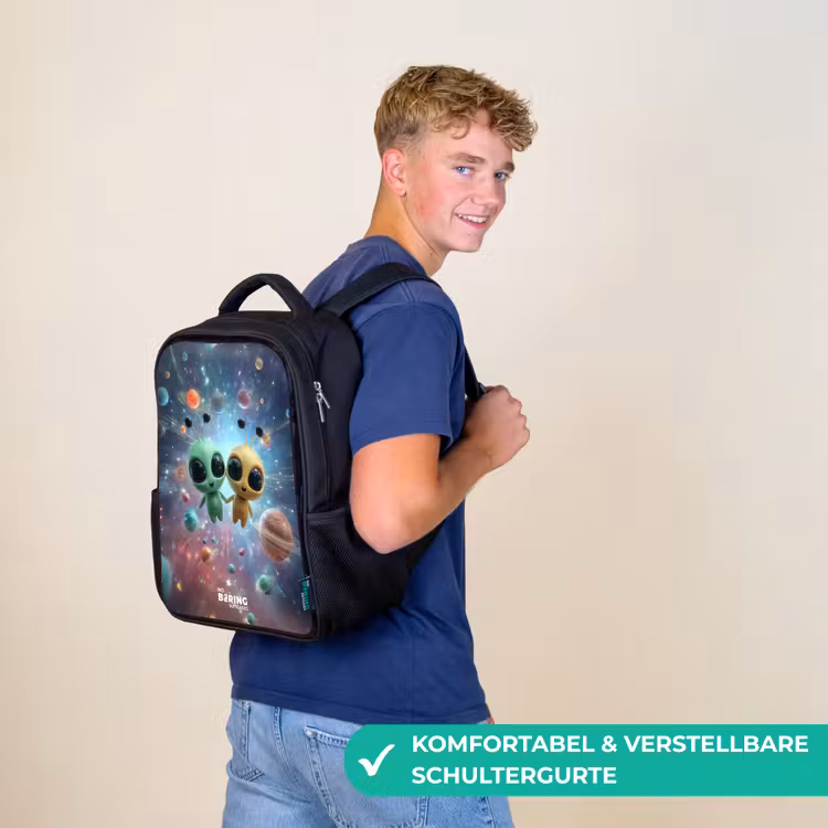 Vrolijke buitenaardse vrienden Rugzak - Zwart middel -sfeer9_DE