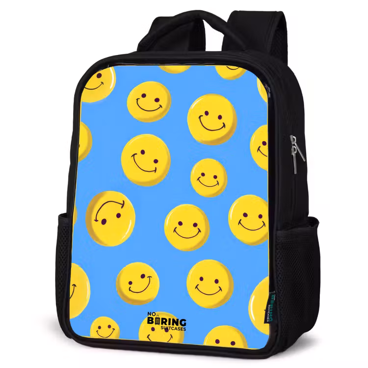 Vrolijke smileyregen Rugzak - Zwart middel -schuin