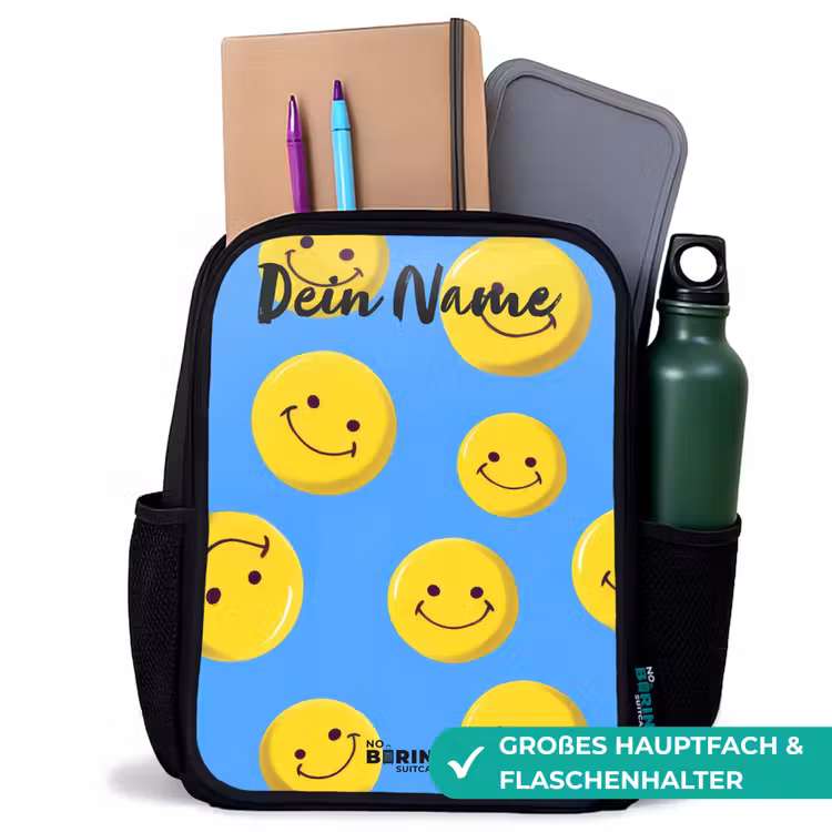 Vrolijke smileyregen Rugzak - Zwart middel -inhoud_DE