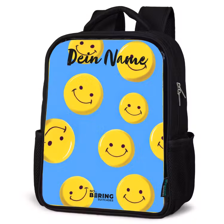 Vrolijke smileyregen Rugzak - Zwart middel -schuin