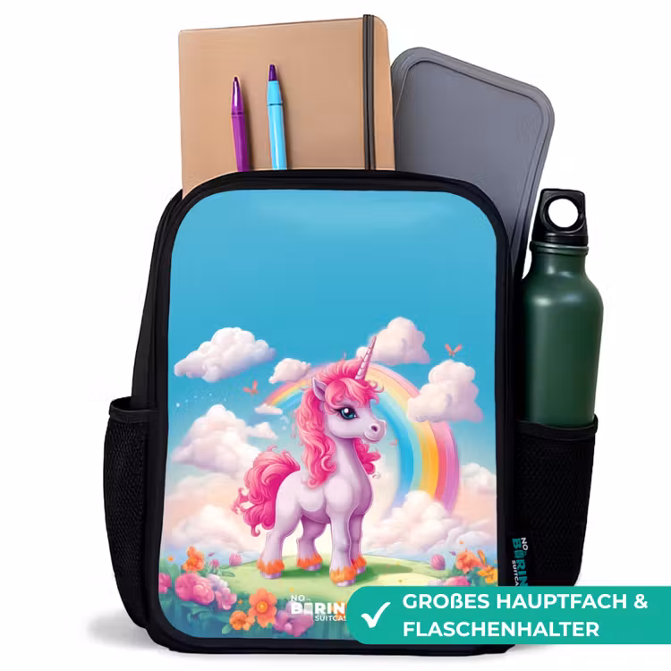 Vrolijke eenhoorn bij een regenboog Rugzak - Zwart middel -inhoud_DE