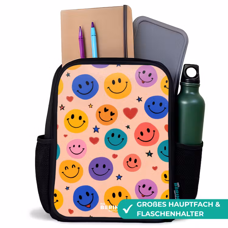 Vrolijk Smiley-patroon Rugzak - Zwart middel -inhoud_DE