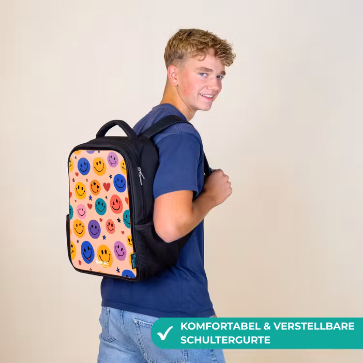 Vrolijk Smiley-patroon Rugzak - Zwart middel -sfeer9_DE