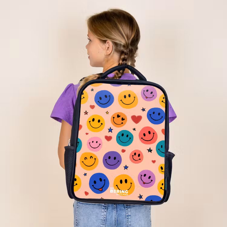 Vrolijk Smiley-patroon Rugzak - Zwart middel -sfeer5