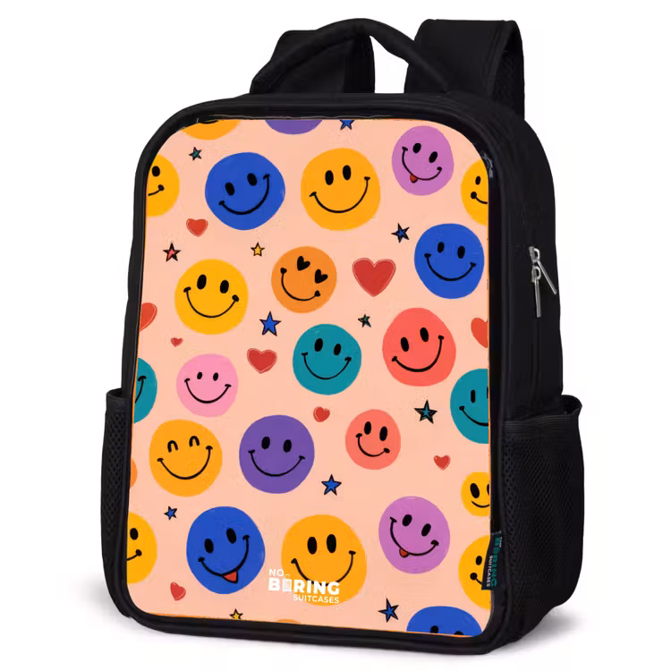 Vrolijk Smiley-patroon Rugzak - Zwart middel -schuin