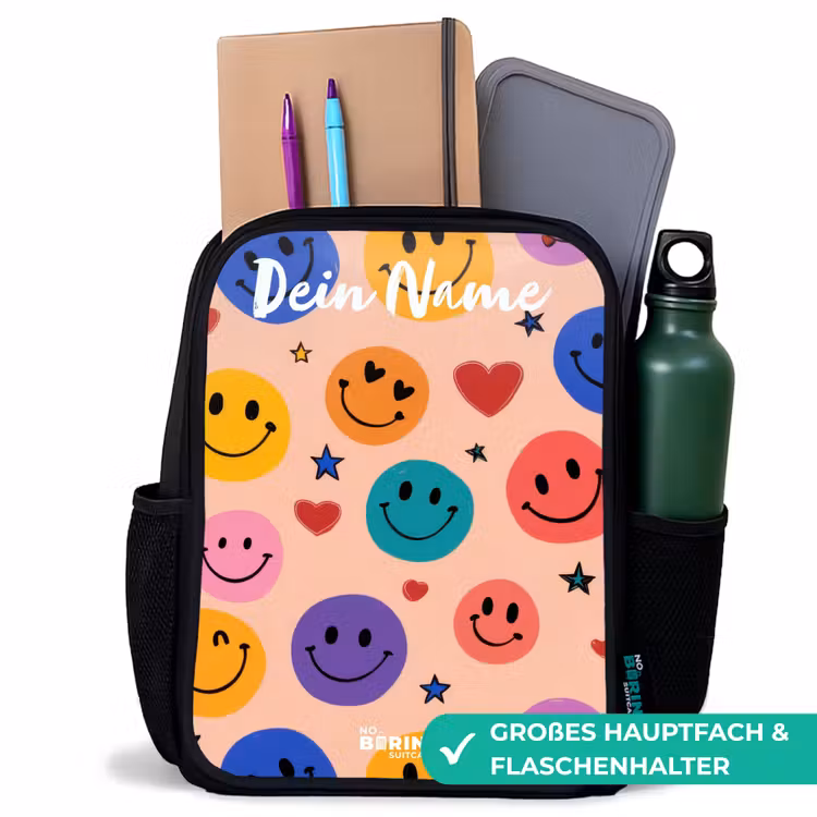 Vrolijk Smiley-patroon Rugzak - Zwart middel -inhoud_DE