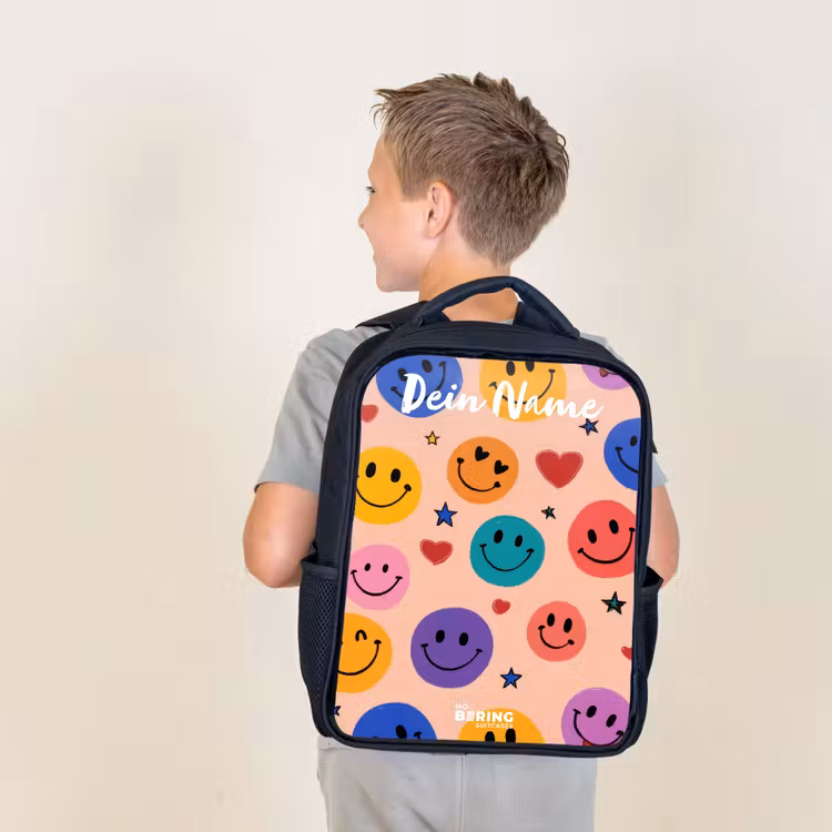 Vrolijk Smiley-patroon Rugzak - Zwart middel -sfeer2