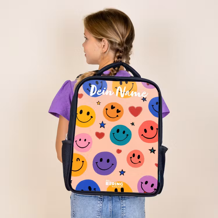 Vrolijk Smiley-patroon Rugzak - Zwart middel -sfeer5