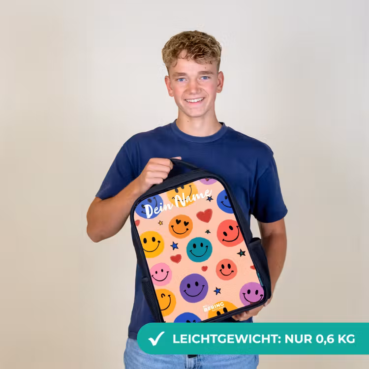Vrolijk Smiley-patroon Rugzak - Zwart middel -sfeer7_DE