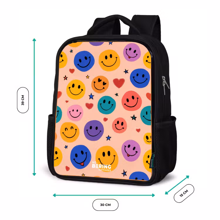 Vrolijk Smiley-patroon Rugzak - Zwart middel -productfoto_formaten