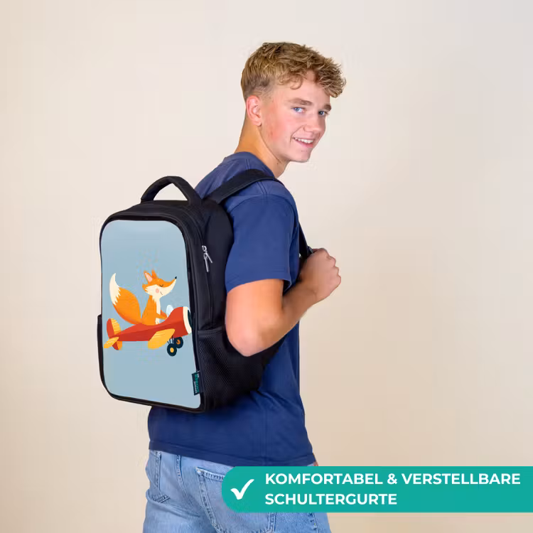 Vos - Vliegtuig - Blauw Rugzak - Zwart middel -sfeer9_DE