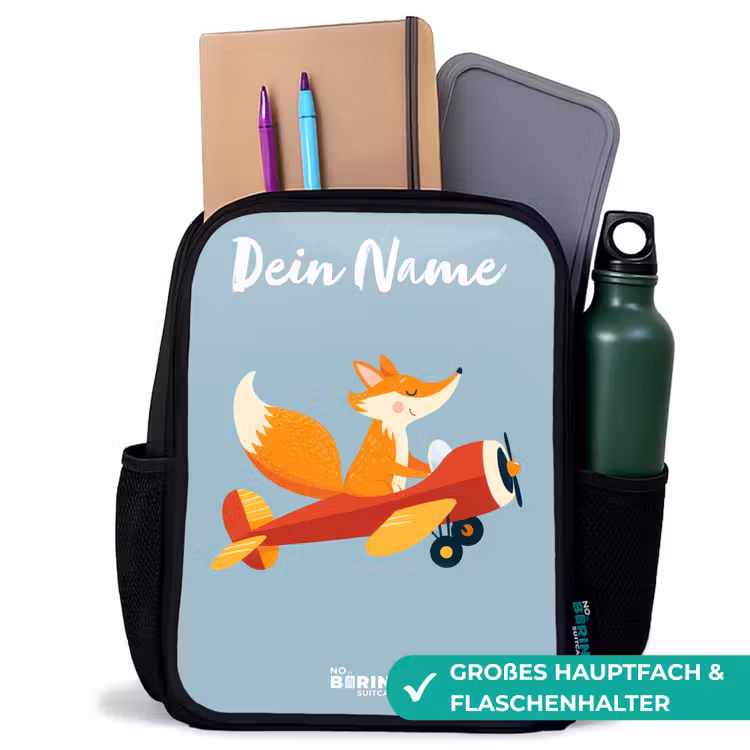 Vos - Vliegtuig - Vliegen Rugzak - Zwart middel -inhoud_DE