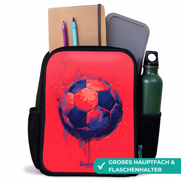 Voetbal - Verf - Blauw - Rood Rugzak - Zwart middel -inhoud_DE