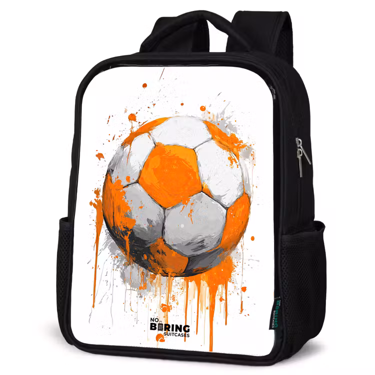 Voetbal - Verf - Oranje Rugzak - Zwart middel -schuin