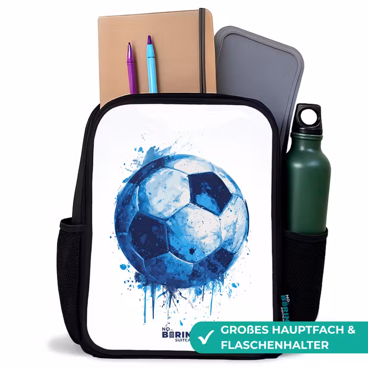 Voetbal - Inktspatten - Blauw - Bal Rugzak - Zwart middel -inhoud_DE