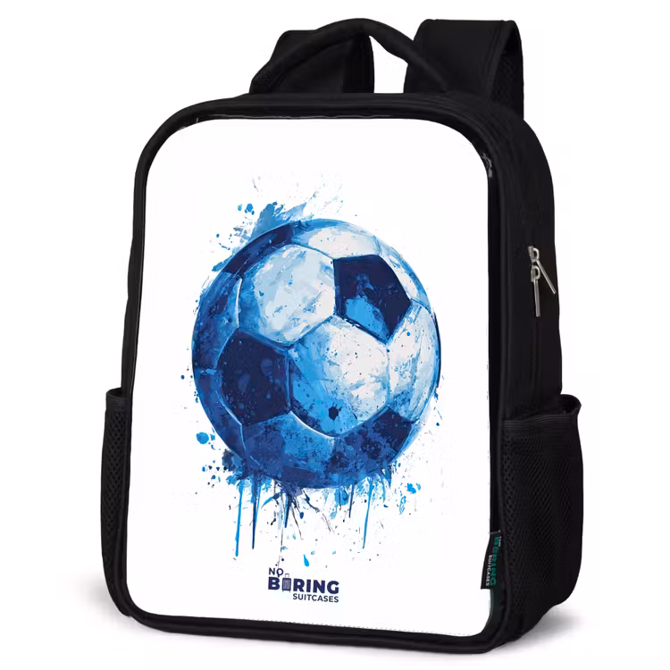 Voetbal - Inktspatten - Blauw - Bal Rugzak - Zwart middel -schuin