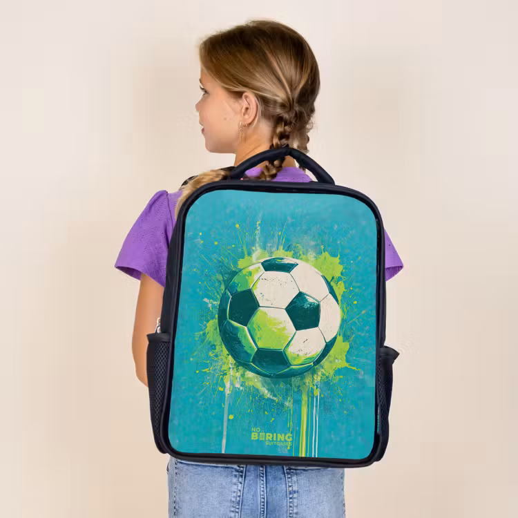 Voetbal - Verfspatten - Groen - Blauw Rugzak - Zwart middel -sfeer5