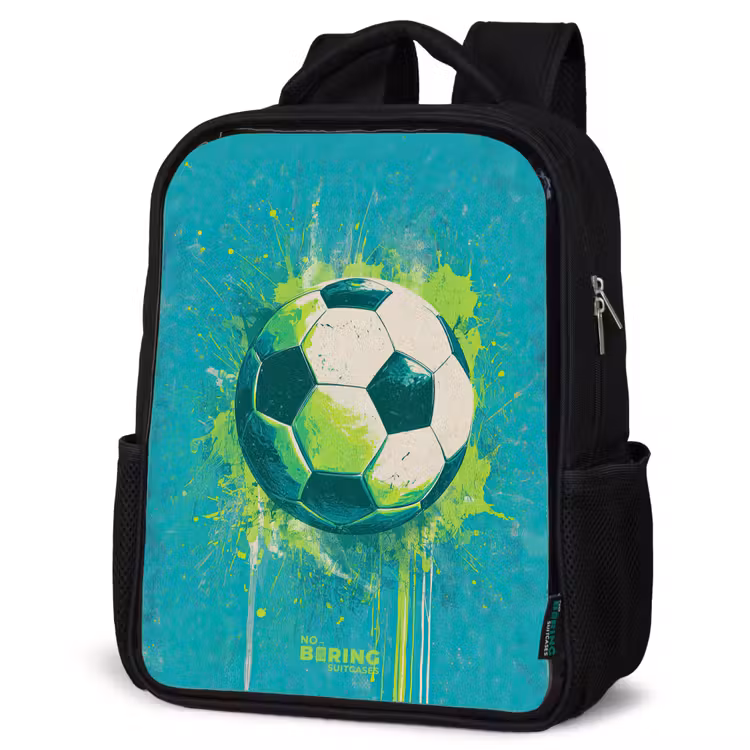 Voetbal - Verfspatten - Groen - Blauw Rugzak - Zwart middel -schuin