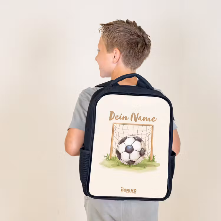 Voetbal in een goal Rugzak - Zwart middel -sfeer2