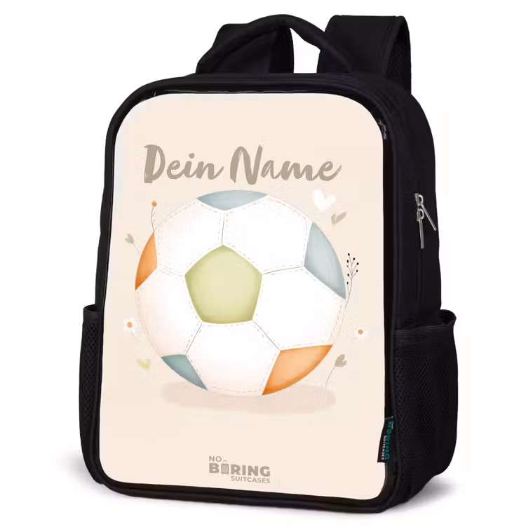 Voetbal in beige pastel kleuren Rugzak - Zwart middel -schuin