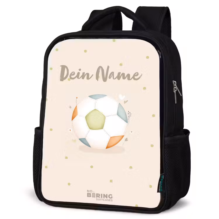 Voetbal in beige pastel kleuren Rugzak - Zwart middel -schuin