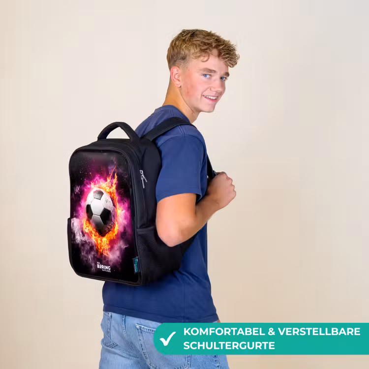 Voetbal in roze vuur explosie Rugzak - Zwart middel -sfeer9_DE
