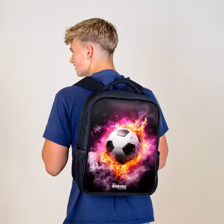 Voetbal in roze vuur explosie Rugzak - Zwart middel -sfeer8