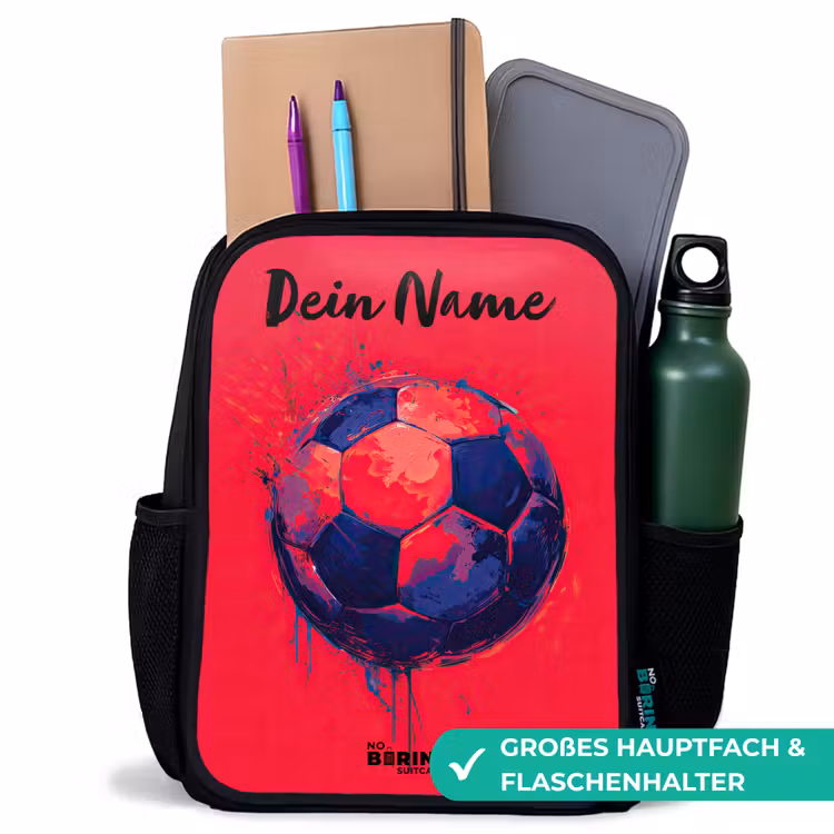 Voetbalvibes - Verf - Blauw - Rood Rugzak - Zwart middel -inhoud_DE
