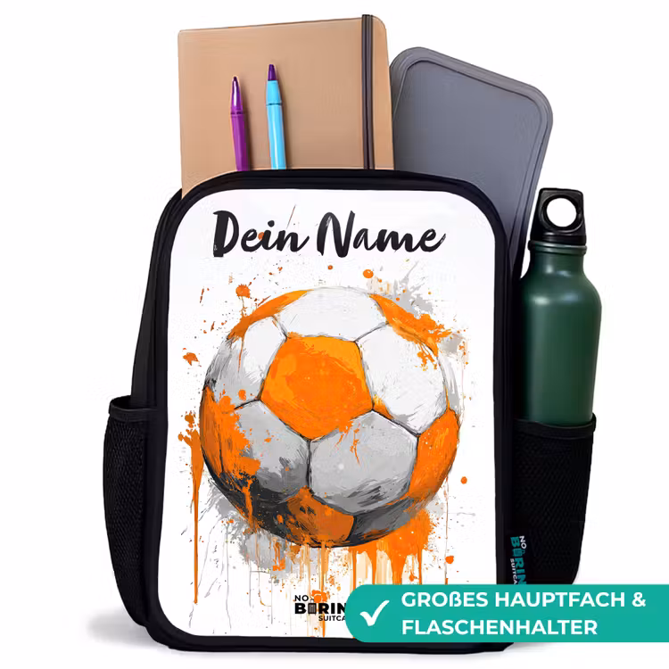 Voetbalvibes - Verf - Oranje Rugzak - Zwart middel -inhoud_DE