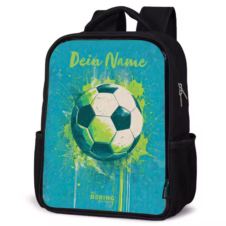 Voetbalvibes - Verfspatten - Groen - Blauw Rugzak - Zwart middel -schuin