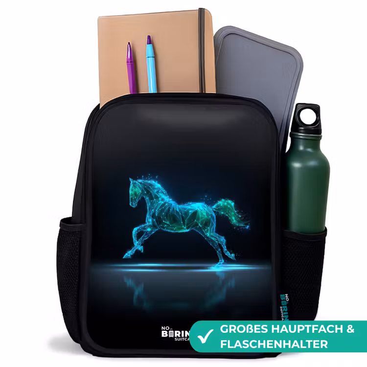 Futuristisch galopperend paard Rugzak - Zwart middel -inhoud_DE