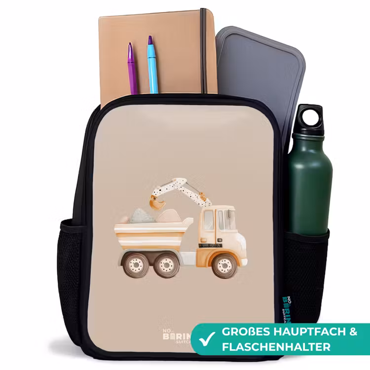 Gele kiepwagen in neutrale kleuren Rugzak - Zwart middel -inhoud_DE