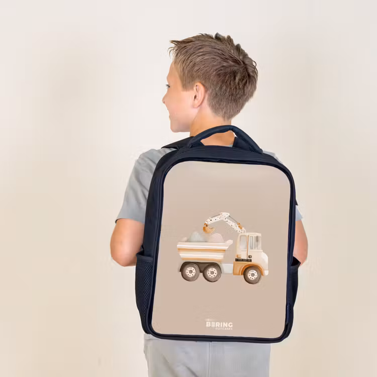 Gele kiepwagen in neutrale kleuren Rugzak - Zwart middel -sfeer2