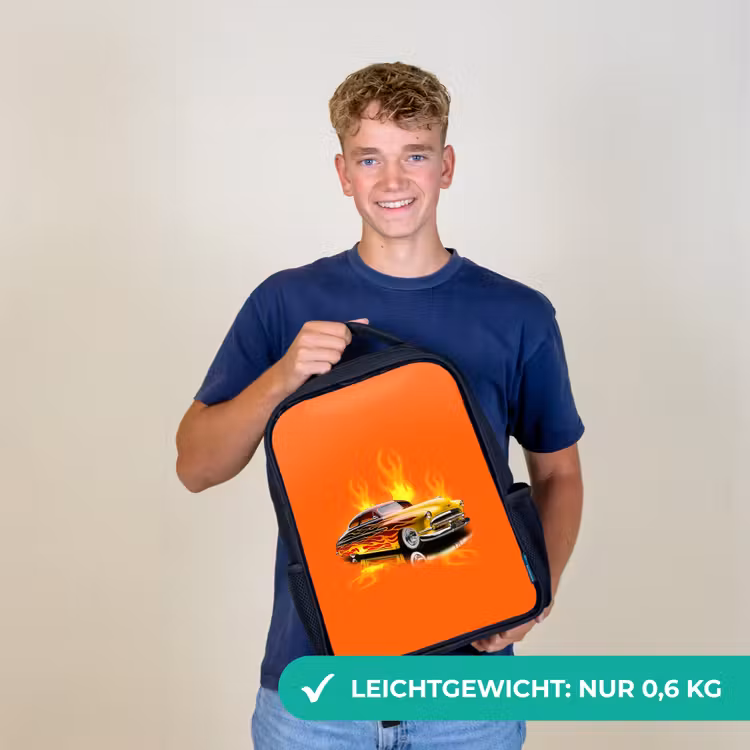 Gele auto met gele vlammen Rugzak - Zwart middel -sfeer7_DE