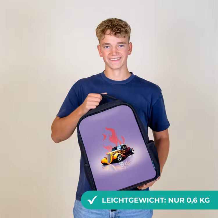 Gele auto met roze vlammen Rugzak - Zwart middel -sfeer7_DE